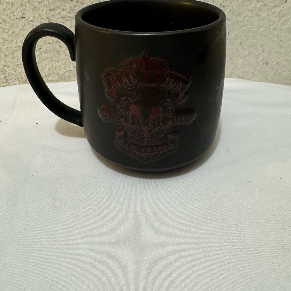 Mac Tools Made to Last Ceramic Coffee Cup Mug  Black with 3D Red Logo